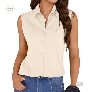 Sleeveless Button Down Blouse Mulberry Silk Blend Work Casual Tank Top